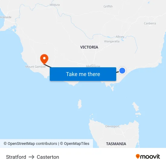 Stratford to Casterton map