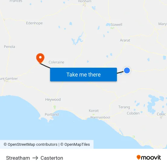 Streatham to Casterton map