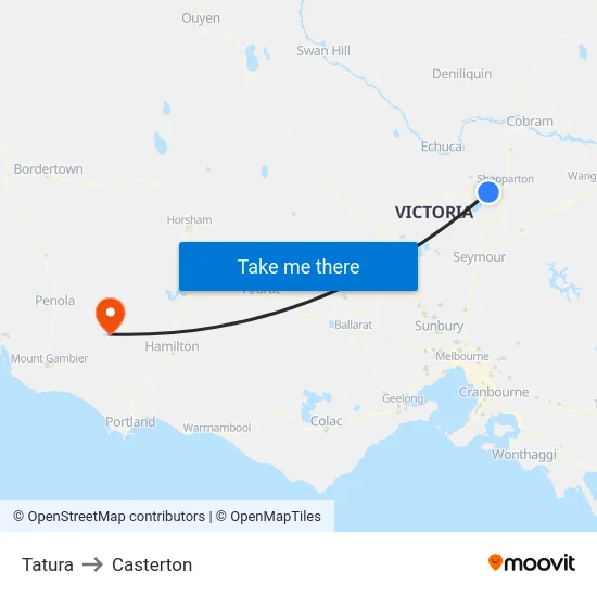 Tatura to Casterton map
