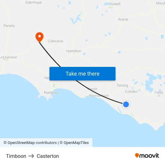 Timboon to Casterton map