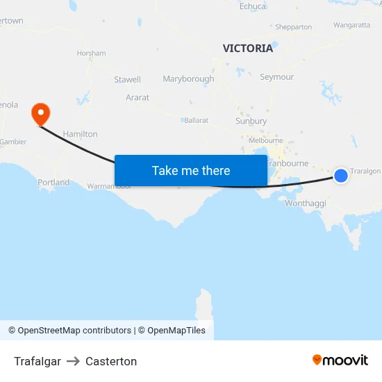 Trafalgar to Casterton map