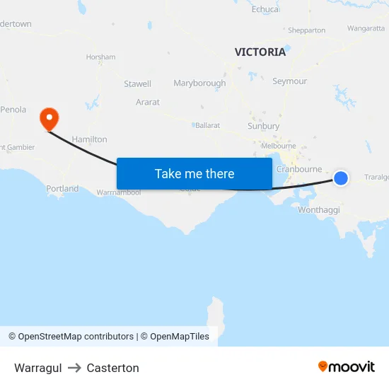 Warragul to Casterton map