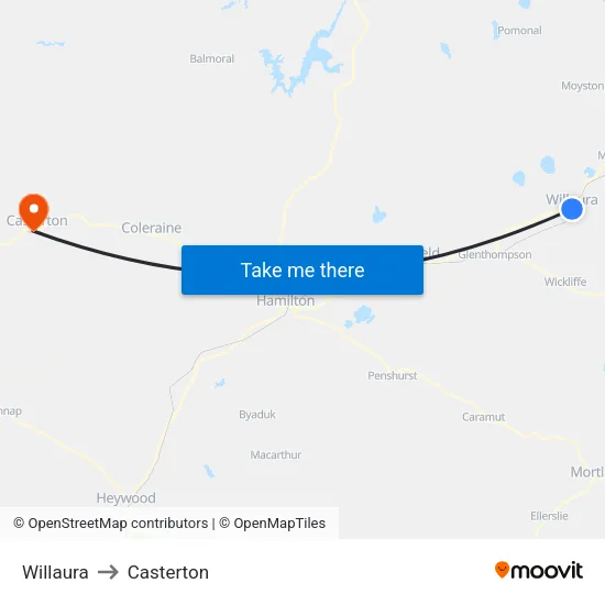 Willaura to Casterton map