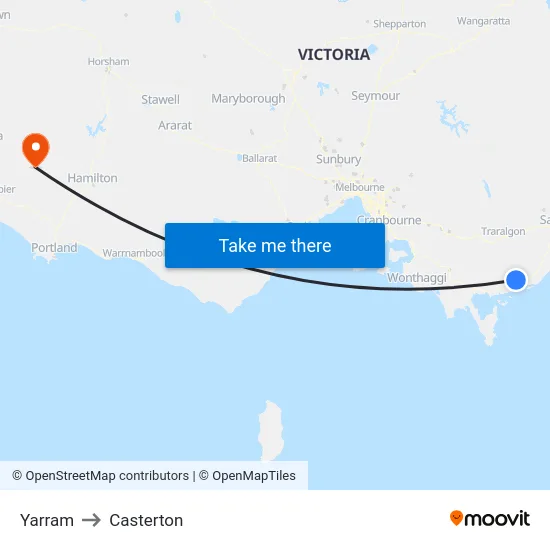 Yarram to Casterton map