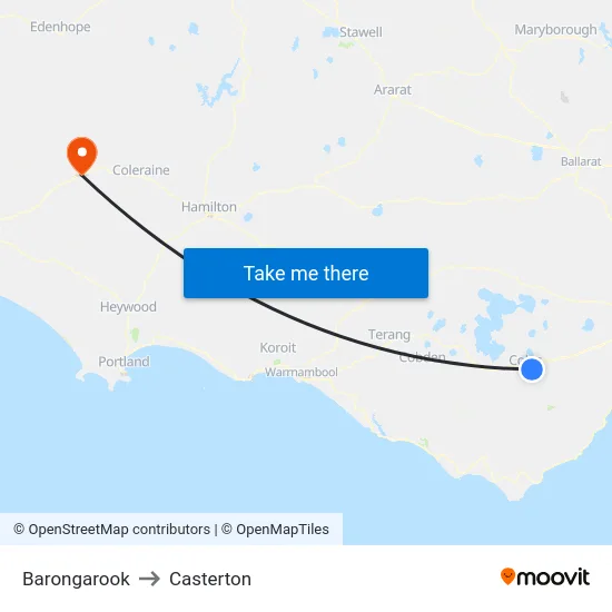 Barongarook to Casterton map