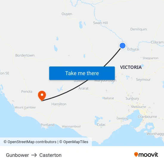 Gunbower to Casterton map