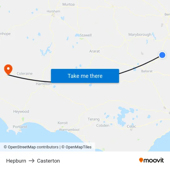 Hepburn to Casterton map