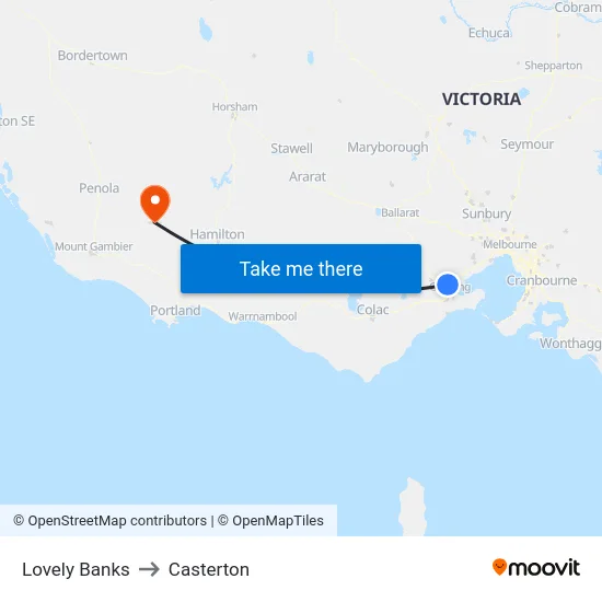 Lovely Banks to Casterton map