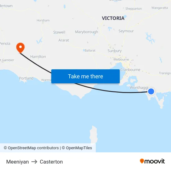 Meeniyan to Casterton map