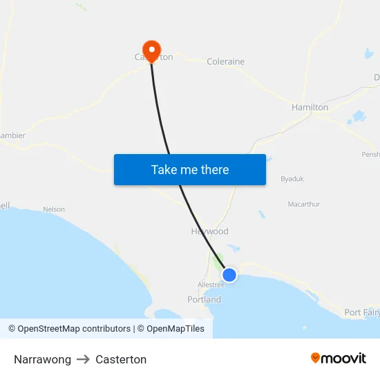Narrawong to Casterton map