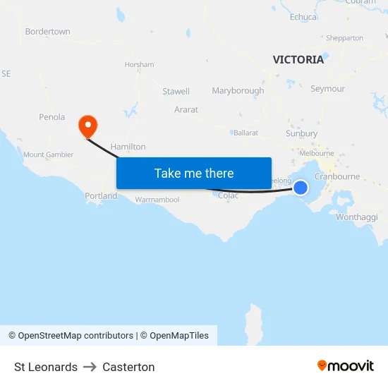 St Leonards to Casterton map