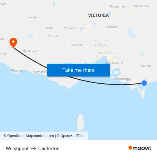 Welshpool to Casterton map