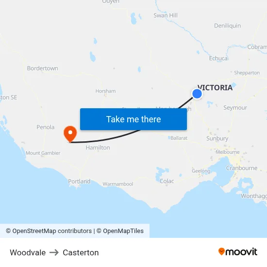 Woodvale to Casterton map