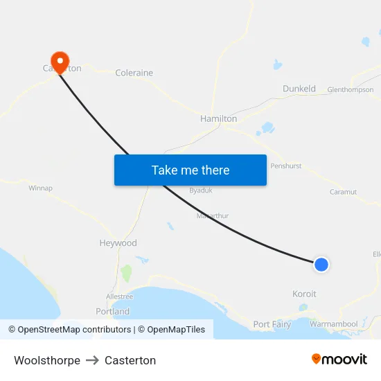 Woolsthorpe to Casterton map