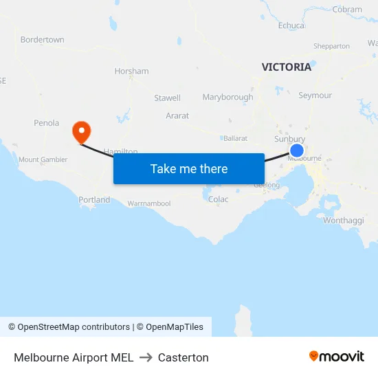 Melbourne Airport MEL to Casterton map