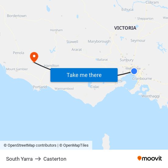 South Yarra to Casterton map