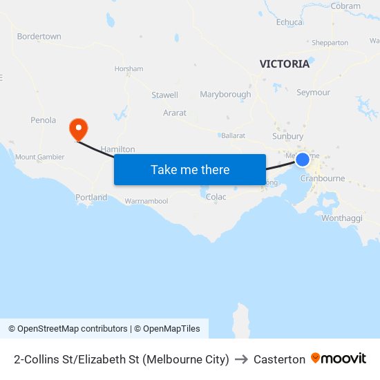 2-Collins St/Elizabeth St (Melbourne City) to Casterton map
