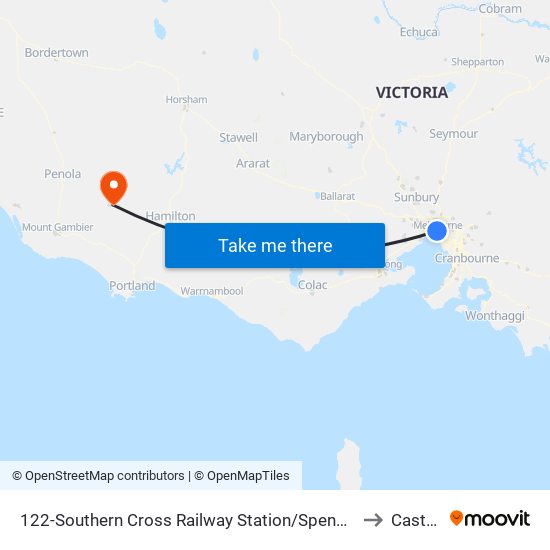 122-Southern Cross Railway Station/Spencer St (Melbourne City) to Casterton map