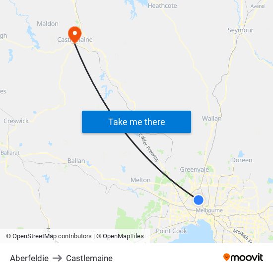 Aberfeldie to Castlemaine map