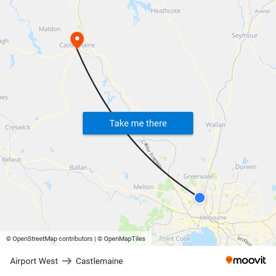 Airport West to Castlemaine map