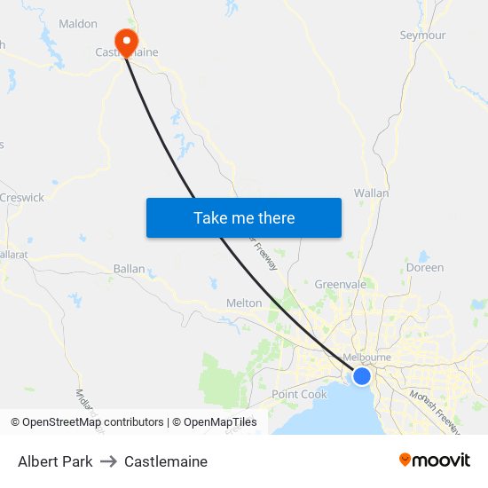 Albert Park to Castlemaine map