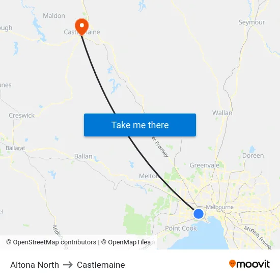 Altona North to Castlemaine map