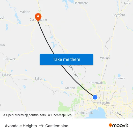 Avondale Heights to Castlemaine map