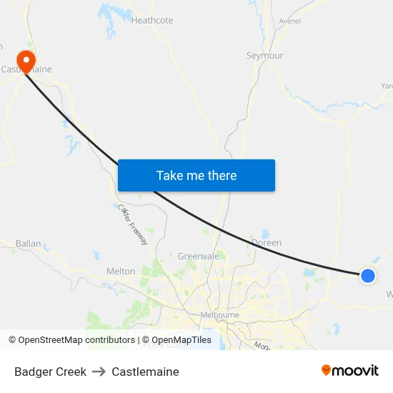 Badger Creek to Castlemaine map