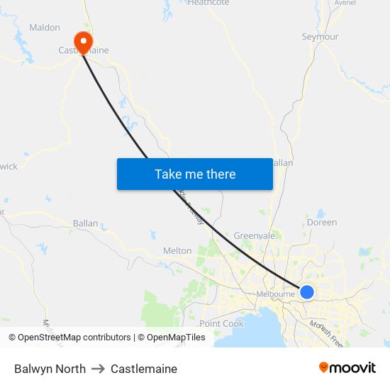 Balwyn North to Castlemaine map