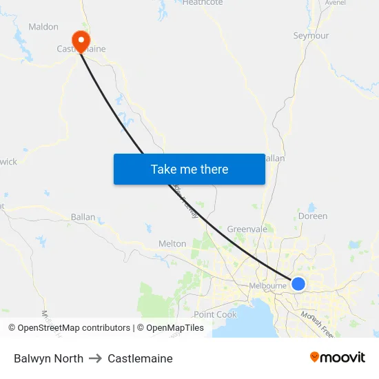 Balwyn North to Castlemaine map