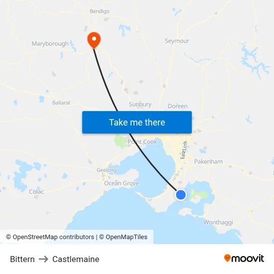 Bittern to Castlemaine map