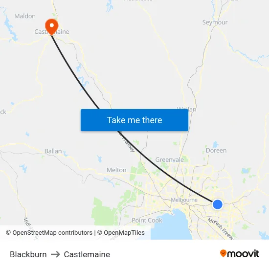 Blackburn to Castlemaine map