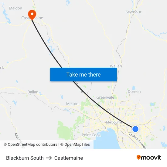 Blackburn South to Castlemaine map
