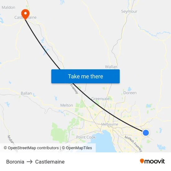 Boronia to Castlemaine map
