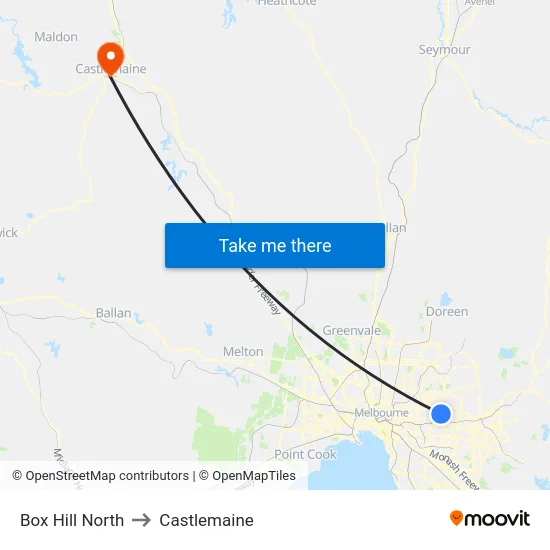 Box Hill North to Castlemaine map
