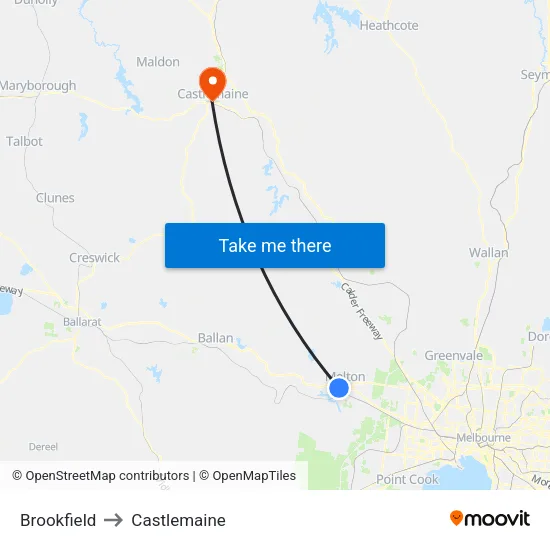Brookfield to Castlemaine map