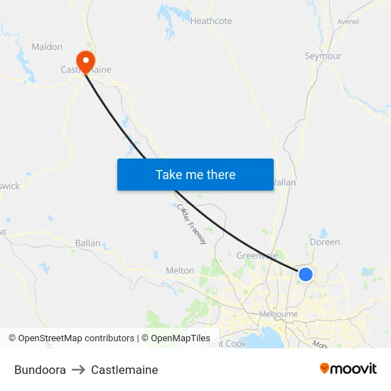 Bundoora to Castlemaine map
