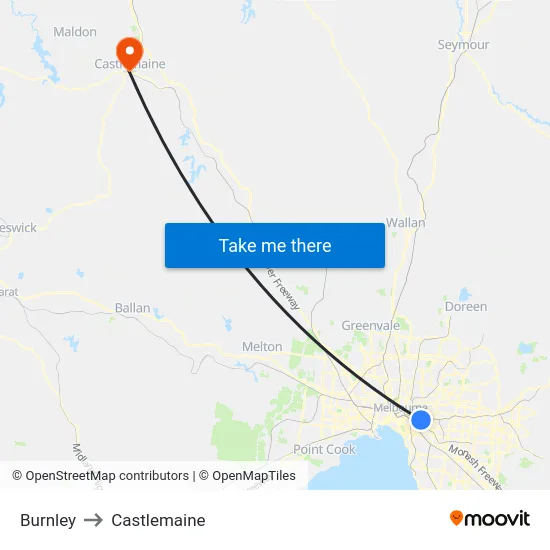 Burnley to Castlemaine map