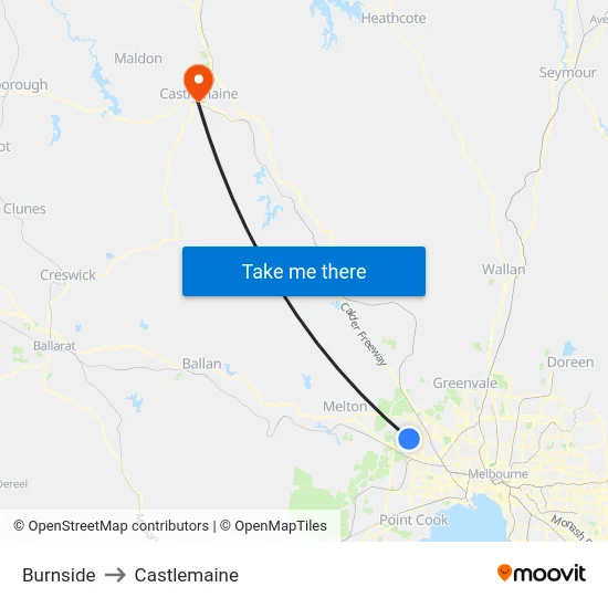 Burnside to Castlemaine map