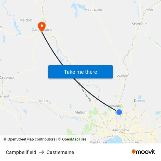Campbellfield to Castlemaine map