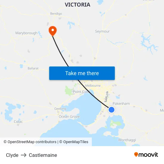 Clyde to Castlemaine map