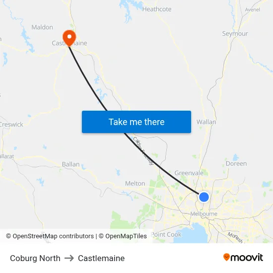 Coburg North to Castlemaine map