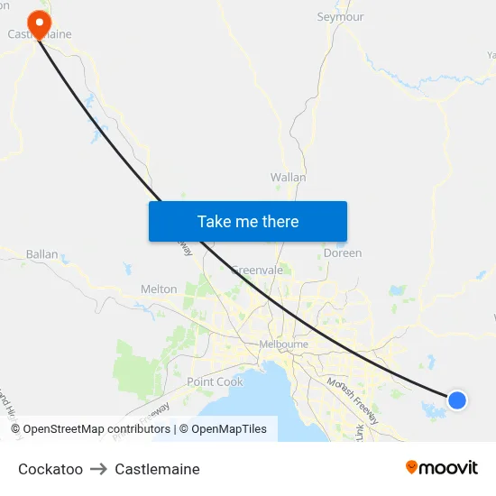 Cockatoo to Castlemaine map