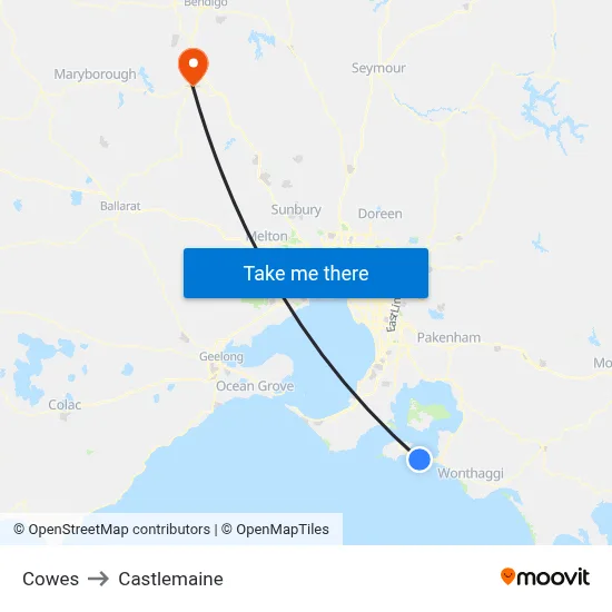 Cowes to Castlemaine map