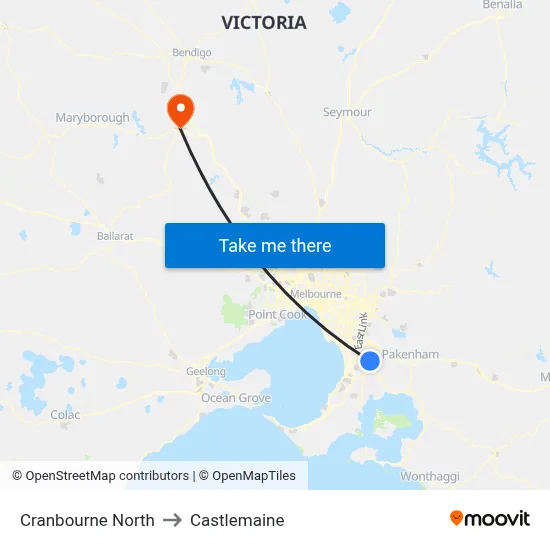 Cranbourne North to Castlemaine map