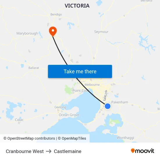 Cranbourne West to Castlemaine map
