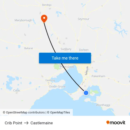 Crib Point to Castlemaine map