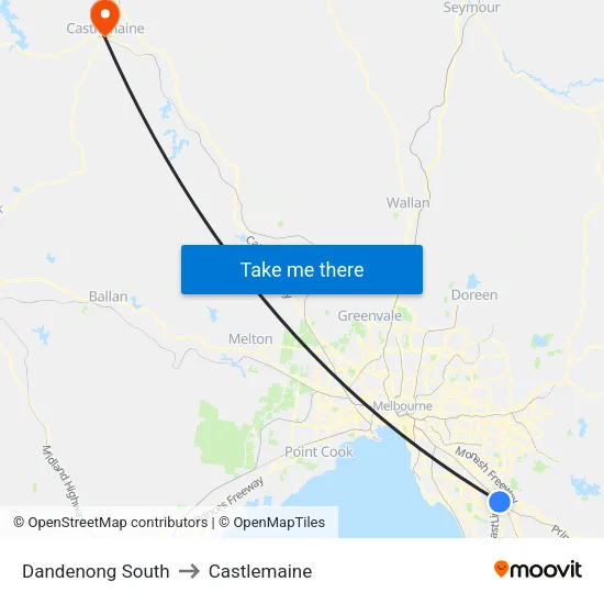 Dandenong South to Castlemaine map