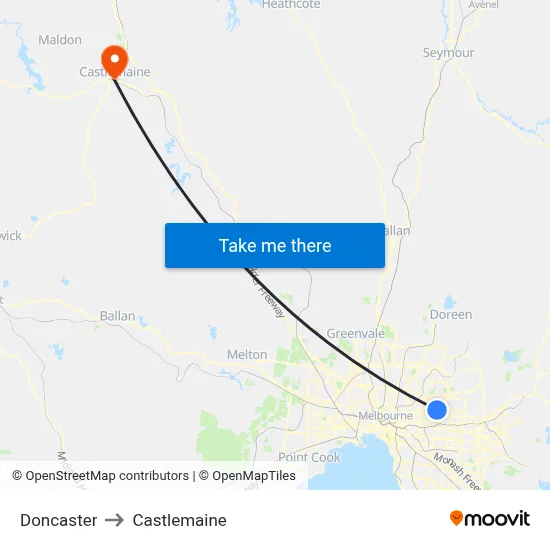 Doncaster to Castlemaine map
