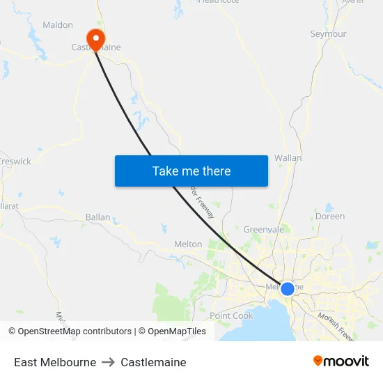 East Melbourne to Castlemaine map